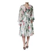 Zijden bloemenprint A-lijn midi-jurk Dolce & Gabbana , Multicolor , Da...