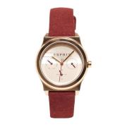 Roze Leren Analoog Horloge met Mineraalglas Esprit , Red , Dames