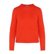 Kasjmier Crew-Neck Sweater, Geribbelde Manchetten Malo , Orange , Dame...