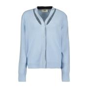 Kasjmier Cardigan met Gekruiste Bicolor Halslijn Fendi , Blue , Dames