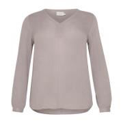 V-hals Lange Mouw Blouse Elephant Skin Kaffe Curve , Gray , Dames