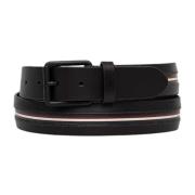 Zwarte Leren Riem met Gespsluiting Tommy Hilfiger , Black , Heren