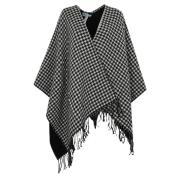 Zwarte wollen poncho met franjes Blugirl , Black , Dames