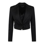 Gabardine Cropped Jacket met Peak Revers Dolce & Gabbana , Black , Dam...