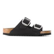 Zwarte leren sandalen met kurken voetbed Birkenstock , Black , Dames