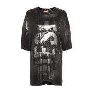 Jersey Texture Metallic Crew Neck T-shirt Diesel , Black , Dames