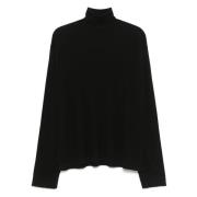 Luxe Zwarte Wol Roll Neck Top The Row , Black , Heren