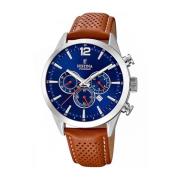 Blauw Leren Quartz Horloge Festina , Gray , Heren