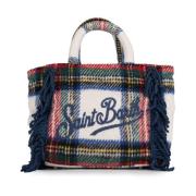 Blauwe Wol Tartan Handtas met Franjes MC2 Saint Barth , Blue , Dames