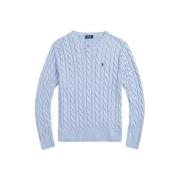 Blauwe Cable-Knit Katoenen Trui met Pony Logo Ralph Lauren , Blue , He...