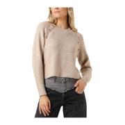 Beige Ribgebreide Trui met Gouden Knopen Co'Couture , Beige , Dames