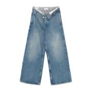 Indigo Denim Wide Leg Jeans Amish , Blue , Dames