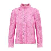 Kanten Top met Geplooide Body - Roze Loveshackfancy , Pink , Dames