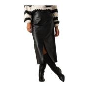 Elegante leren lange rok Y.a.s , Black , Dames