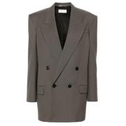 Grijze Wol Peak-Lapels Blazer Saint Laurent , Gray , Dames