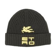 Gebreide Logo Beanie Hoed Etro , Green , Heren