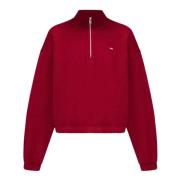 Rode Zip Hoge Hals Sweater Tommy Hilfiger , Red , Dames