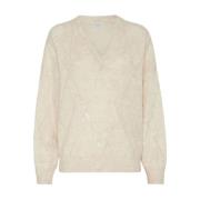 Diamantpatroon Paillet Sweater Brunello Cucinelli , Beige , Dames