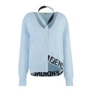 Blauwe Trui met V-Hals en Uitsnede Detail Fendi , Blue , Dames