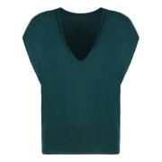 Kasjmier Ribgebreid Vest Malo , Green , Dames