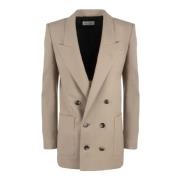 Wollen Gabardine Double-Breasted Blazer Saint Laurent , Beige , Dames