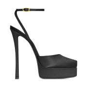 Zwarte Leren Sandalen met Gespsluiting Saint Laurent , Black , Dames