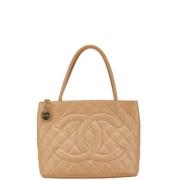 Pre-owned Leather totes Chanel Vintage , Beige , Dames