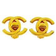 Pre-owned Metal earrings Chanel Vintage , Yellow , Dames