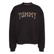 Glitter Zwart Logo Hoodie Sweater Tommy Hilfiger , Black , Dames