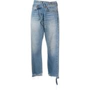 Blauwe Straight Jeans Cross Over Stijl R13 , Blue , Dames