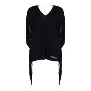 Blouse met open rug en franjes Pinko , Black , Dames