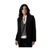 Zwarte Blazer met Revers Kraag Closed , Black , Dames