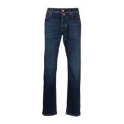 Indigo Blue Logo-Patch Straight-Leg Jeans Jacob Cohën , Blue , Heren