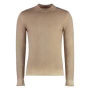 Kasjmier Crew-Neck Sweater, Geribbelde Kraag Malo , Beige , Heren