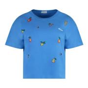 Geribbelde ronde hals katoenen T-shirt Mother , Blue , Dames