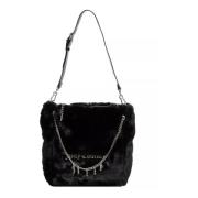 Zwarte Nepbont Schoudertas met Omkeerbaar Logo Juicy Couture , Black ,...