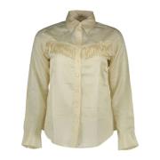 Beige Katoenen Overhemd, Lange Mouwen, Italiaanse Kraag, Logo Gant , B...