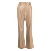 Casual Beige Faux Leather Broek Msgm , Beige , Dames