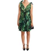 Groen bladprint A-lijn mini-jurk Dolce & Gabbana , Green , Dames