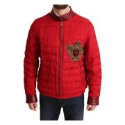 Rode Brokaat Bomberjack met Gouden Kroon Logo Dolce & Gabbana , Red , ...