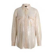 Pailletten Relaxed-Fit Blouse Hugo Boss , Beige , Heren