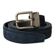 Blauwe leren riem met metalen gesp Dolce & Gabbana , Blue , Heren