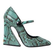 Aqua Python Lederen Mary Jane Pumps Dolce & Gabbana , Green , Dames