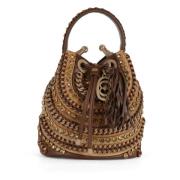 Stijlvolle Bucket Tas met Stenen La Carrie , Beige , Dames