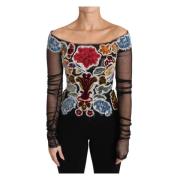 Bloemenapplicatie Lange Mouw Top Dolce & Gabbana , Black , Dames