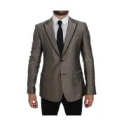 Bruine Zijden Slim Fit Blazer Dolce & Gabbana , Brown , Heren