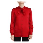 Rode Ascot Kraag Lange Mouwen Blouse Dolce & Gabbana , Red , Dames