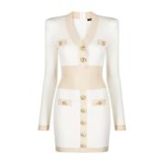 Gouden Rand Gebreide Jurk in Beige Balmain , Beige , Dames