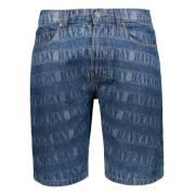 Denim Bermuda Shorts met Logo Print Market , Blue , Heren