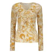 Langemouwtop met jacquardmotief Marine Serre , Beige , Dames